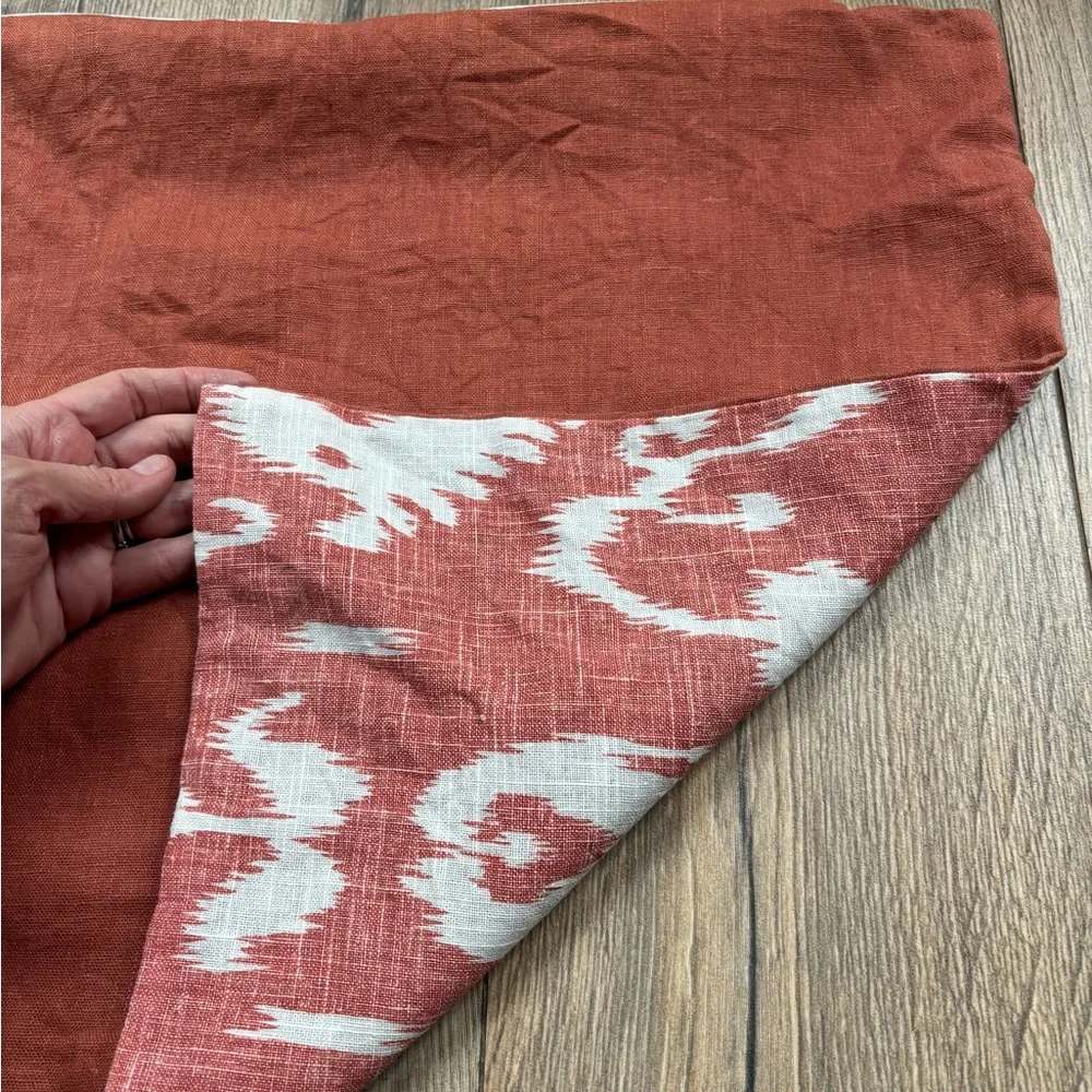 Linen Ikat Throw Pillow Cover Sham 20 inches Square Coral Red Cream Cottage